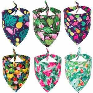 ADOGGYGO Summer Hawaii Dog Bandana, 6 Pack Flamingo & Fruit Pattern Triangle Summer Bandanas for Medium Large Dogs Pets (Large)
