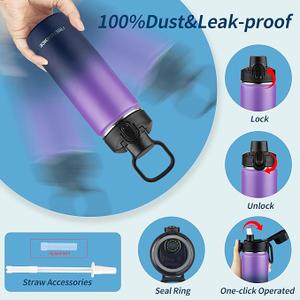 Insulated water bottle with Lid,14oz Stainless Steel Water Bottle for Boys,Girls,Double Wall Vacuum Wide Mouth Insulated Water Flask for School,Travel,BPA-free and Leak-proof14oz,Purple Navy blue