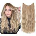 SARLA Invisible Wire Hair Extension with 3 Clips Synthetic Long Beach Wave Hairpiece Transparent Adjustable Headband for Women 24 Inch Dirty Blonde