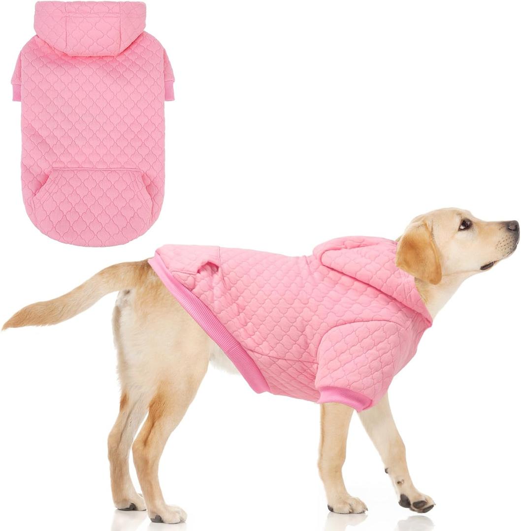 Dog Hoodie Pet Clothes Sweater with Hat and Pocket for Small Medium Large Dogs, Warm Soft Dog Cold Weather Coat, Clover Laminated Cotton Hooded Sweatshirt Outfit for Puppy Cats, Pink, Small