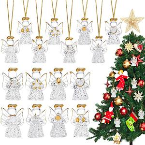 Chengu 16 Pieces Glass Angel Ornaments for Christmas Tree Clear Glass Ornaments Mini Hanging Blessing Crystal Angel Pendant Beautiful Christmas Tree Decorations for Xmas Party Decor
