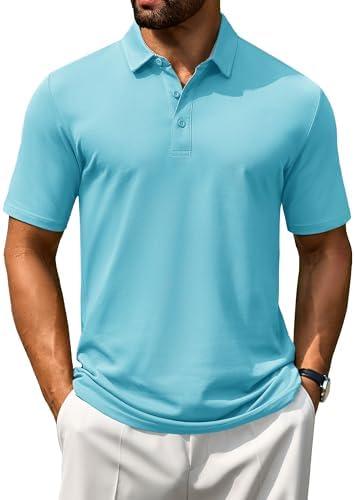 Cotrasen Men's Polo Shirts Short Sleeve Cotton Pique 3 Buttons Golf Shirts Classic Fit Casual Performance T-Shirt size L