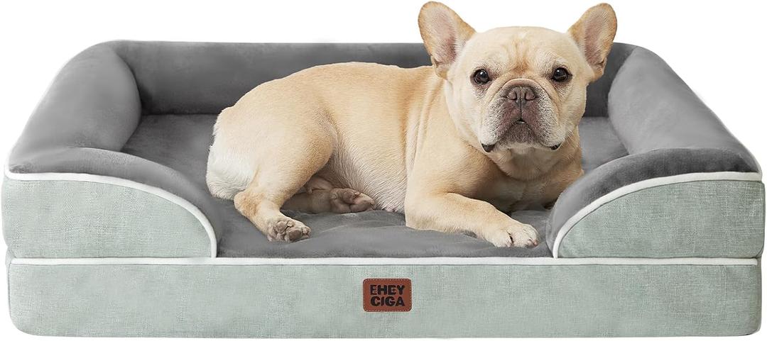 EHEYCIGA Orthopedic Dog Bed for Small Dogs, Waterproof Memory Foam Small Dog Beds with Sides, Non-Slip Bottom and Egg-Crate Foam Medium Pet Couch Bed with Washable Removable Cover, Greyish Green (24.0"L x 18.0"W x 6"Th)