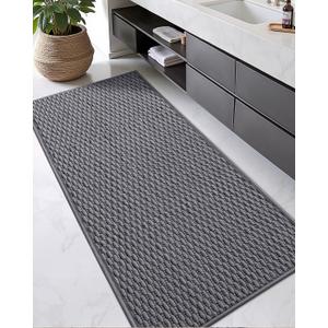 Color&Geometry Bathroom Rugs with Rubber Backing, Non Slip Machine Washable Bath Mat, Soft Absorbent Chenille Boho Carpet for Bathroom Floor, Tub and Shower,17"x47", Dark Grey