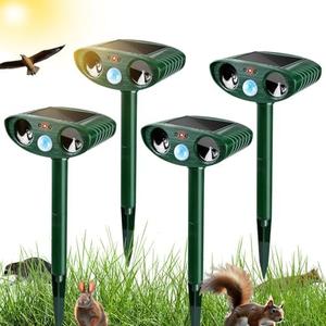 CKUKARM 4 Pack Solar Animal Repellent Outdoor Ultrasonic Deer Repellent Cat Repellent Scare Squirrel, Dog, Rabbit, Raccoon, Skunk & Animal Deterrent Devices for Garden Yard Farm