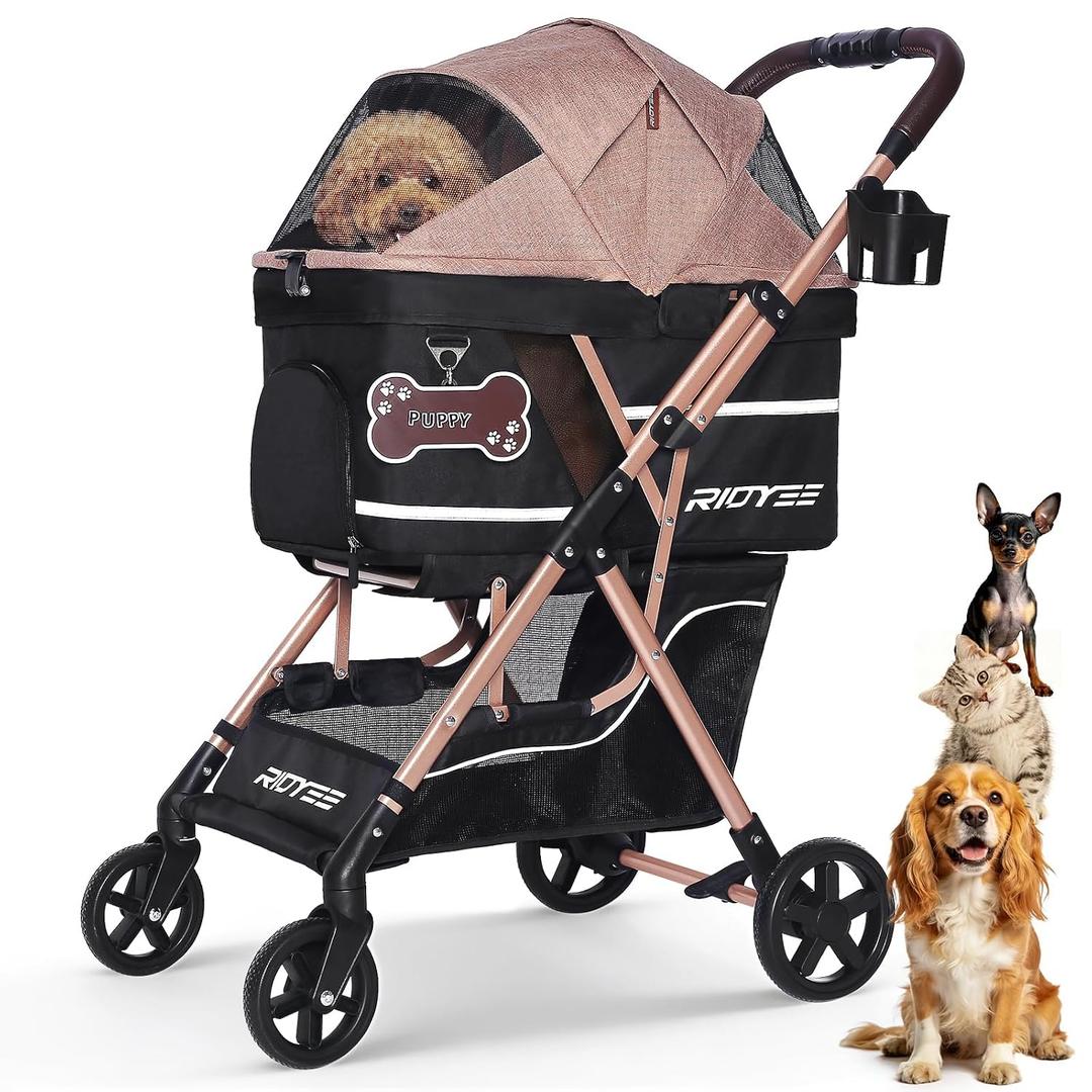 RIDYEE Foldable Dog Stroller for Small & Medium Dogs & Cats up to 33 lb