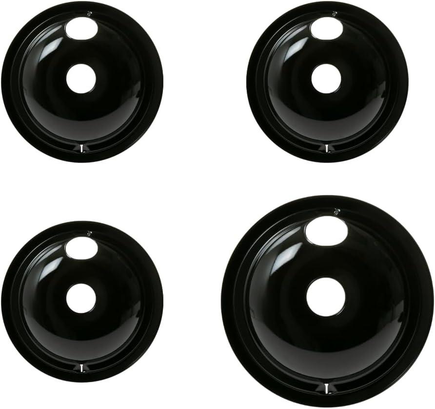 GE Stove Drip Pans | Electric Stove Burner Drip Pans | 4 Piece Set, 3-6" and 1-8" Drip Pan Kit | P119204XZ Style B Porcelain Range Replacement Stove Burner Bowls