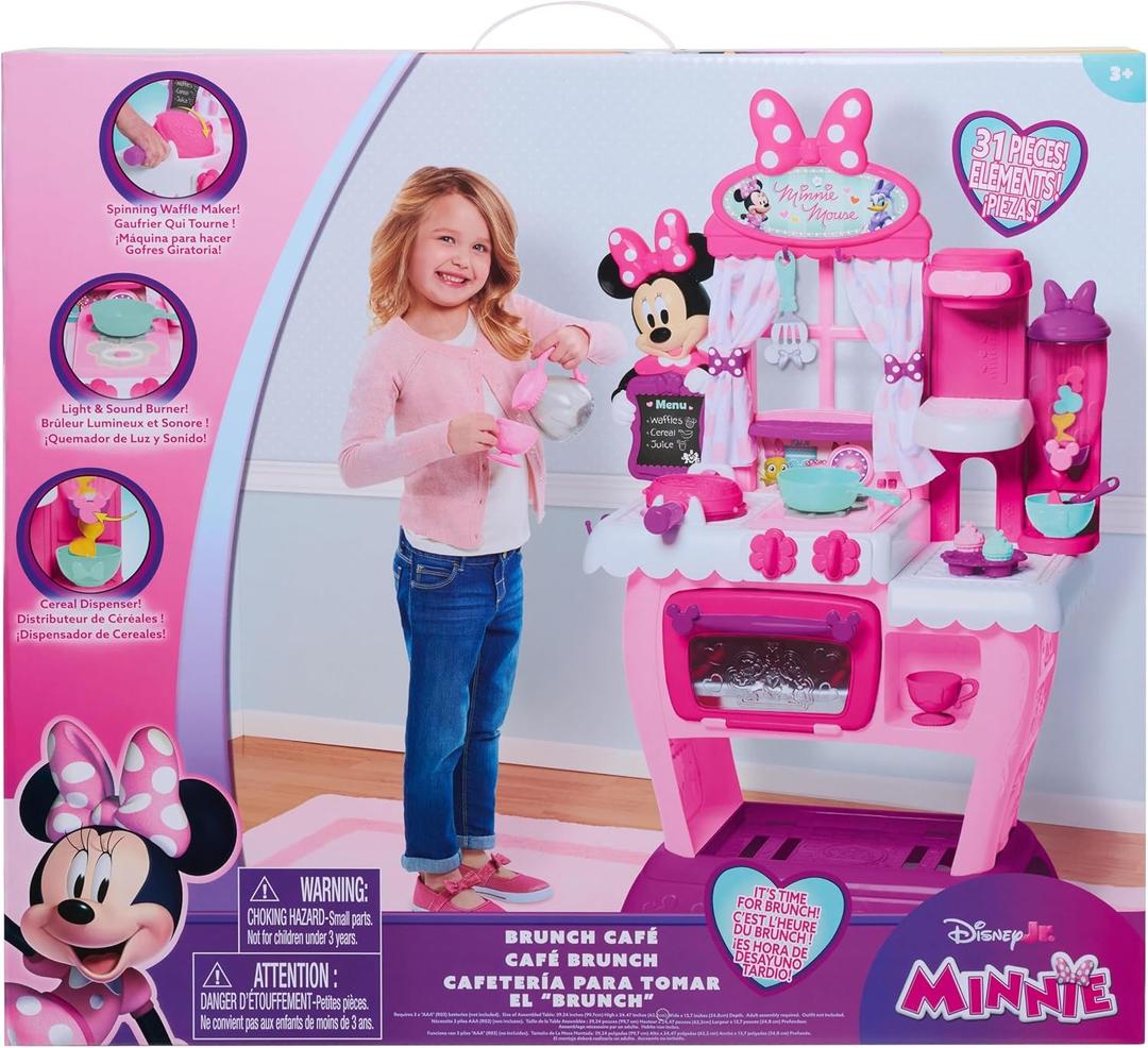 Disney Junior Minnie Mouse Happy Helpers Brunch Cafe, Play Kitchen Set for Kids, Kids Toys for Ages 3 Up, by Just Play