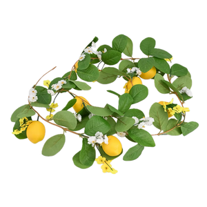 Artificial Lemon Garland with Eucalyptus Leaves, Faux Rattan Vine for Front Door, Kitchen, Outdoor and Home Decoration