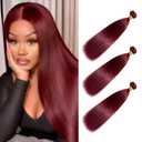 Burgundy Bundles Human Hair 3 Bundle 20 22 24 Inch Straight Bundles Double Weft Brazilian Virgin Wine Red Human Hair Weave for Black Woman #99J Color