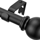 Matte Black Curtain Rods 2 Pack, Decorative Drapery Rod with Ball Finials, Heavy Duty 1 Inch Diameter Single Curtain Rod, Adjustable Window Treatment Rods 72-144"