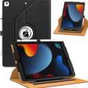 for New iPad 9th/ 8th/ 7th Generation Case, iPad 10.2 Case, 360 Degree Rotating Multi-Angle Viewing Stand, Leather Cover with Pencil Holder for iPad 10.2 inch 2021/2020/ 2019 - Black/Brown