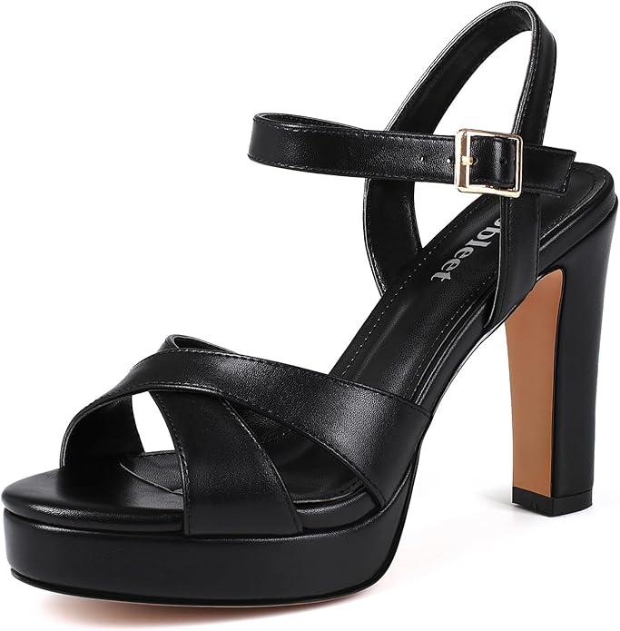 Platform High Heels for Women Strappy Chunky Heels Sandals for Women Open Toe Block Heeled Sandals with Ankle Strap Summer Dress Shoes Size 8.5