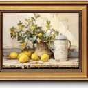 Myzoran Vintage Gold Framed Kitchen Wall Art,Yellow Lemon Still Life Wall Decor, Rustic Farmhouse Artwork, Antique Fruit Vase Picture, Canvas Prints Posters for Living Room Bedroom Decor 9x11 Inch