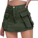 Women's Cargo Skort High Waisted Cargo Shorts Button Bodycon Mini Y2K Denim Cargo Skirt Shorts with Pocket (Army Green, Small)