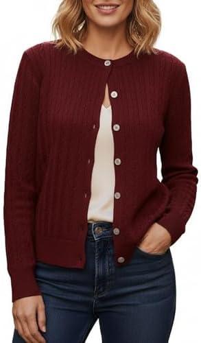 YODNBUK Cardigan Sweaters for Women Chunky Cable Knit Button Down Crewneck Long Sleeve Soft Fall Winter Top M