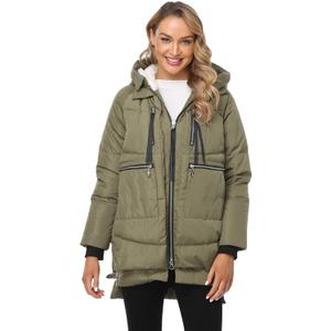 Women's Winter Thickened Down Jackets Long Down Coats Warm Parka with Hood, Size S (Army Green)
