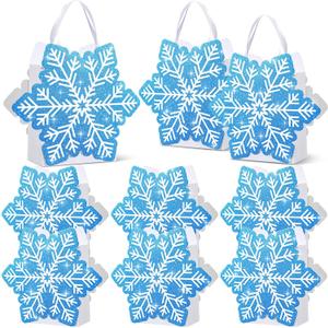 Kolldenn 12 Pcs Snowflake Party Favors Bags Glitter Small Wonderland Paper Winter Goodie Bags with Handle for Candy Treat Gift Winter Holiday Birthday Christmas Party Supplies