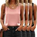 4 Pack Women's Satin Tank Tops, 4-Color, Large | Lightweight, Scoop Neck, Sleeveless, Soft Feel, Layering, Office, Work, Casual Wear, Undershirt (L)