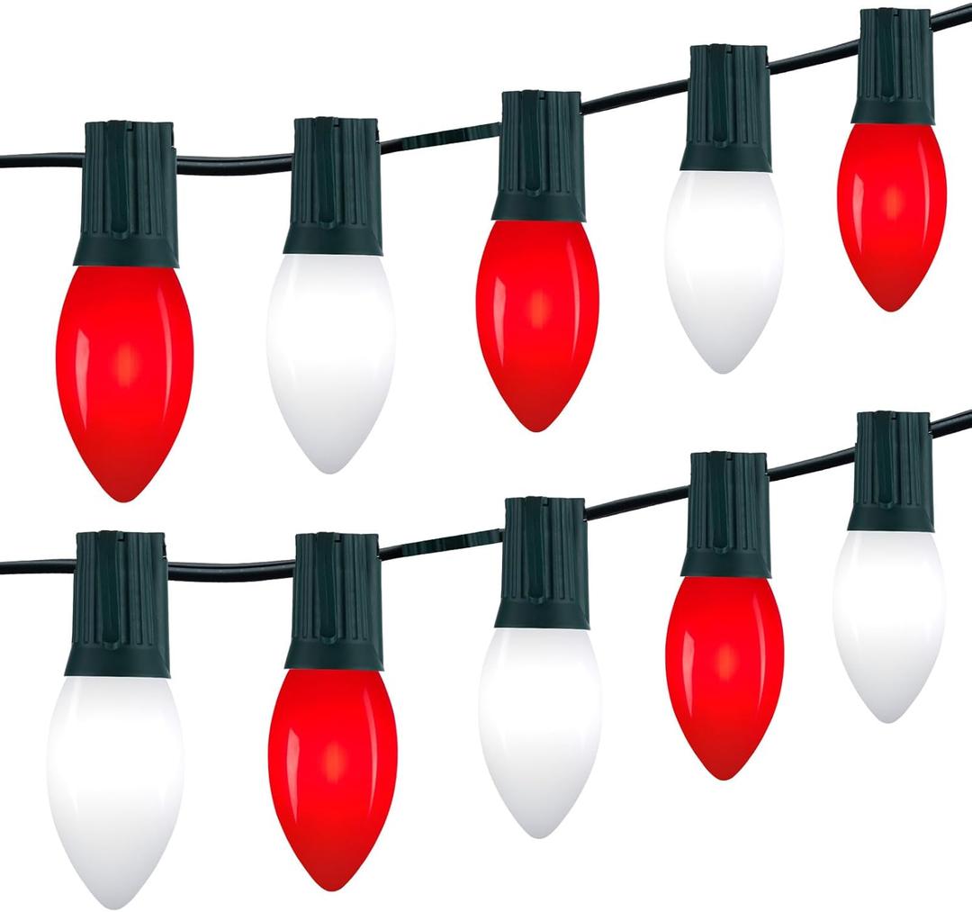 Vintage C9 LED Christmas Lights Outdoor, 150 Feet C9 String Lights with 75 Shatterproof C9 Bulbs, Waterproof Connectable Christmas Tree Lights for Outside Roofline Patio Xmas Decor, Red & Pure White