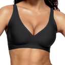 Vertvie Jelly Wireless Bras for Women Push Up Plunge Seamless T-Shirt Bras No Underwire Supportive Full Coverage Bralettes (Black, XL)