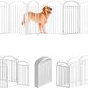 8 Panels Full Matel Freestanding Dog Gates with Door, 192"Extra Wide 32"Tall Free Standing Dog Pet Gate for Indoor & Outdoor. Foldable Pet Fences for Doorways, House, Stairs, Porch, Deck, Yard (White)