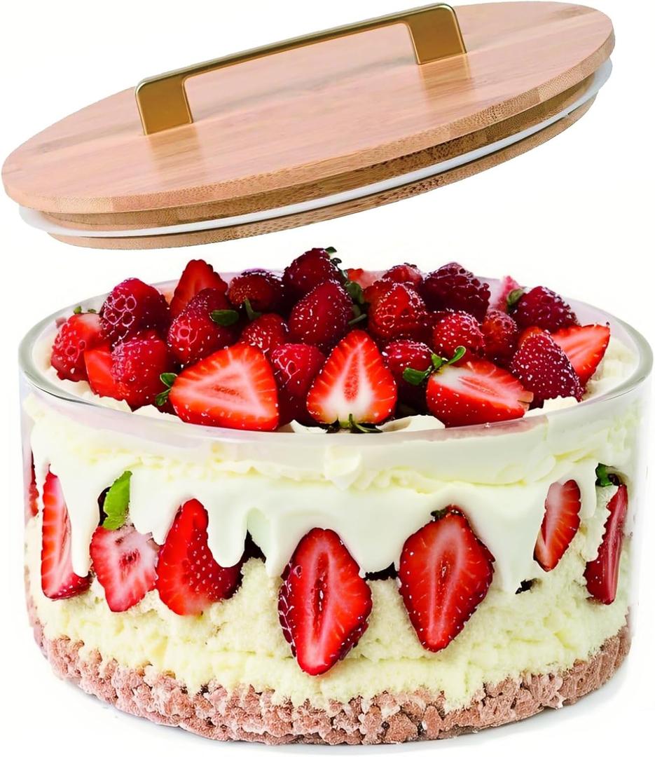 Large Salad Bowl, 8 Inch Trifle Bowl Glass with Sealed Lid, Versatile Mixing and Serving Bowl for Laying Ice Cream,Cake,Cupcake,Salad,Fruit,Baking,Dessert and Party Diy, Microwave Safe