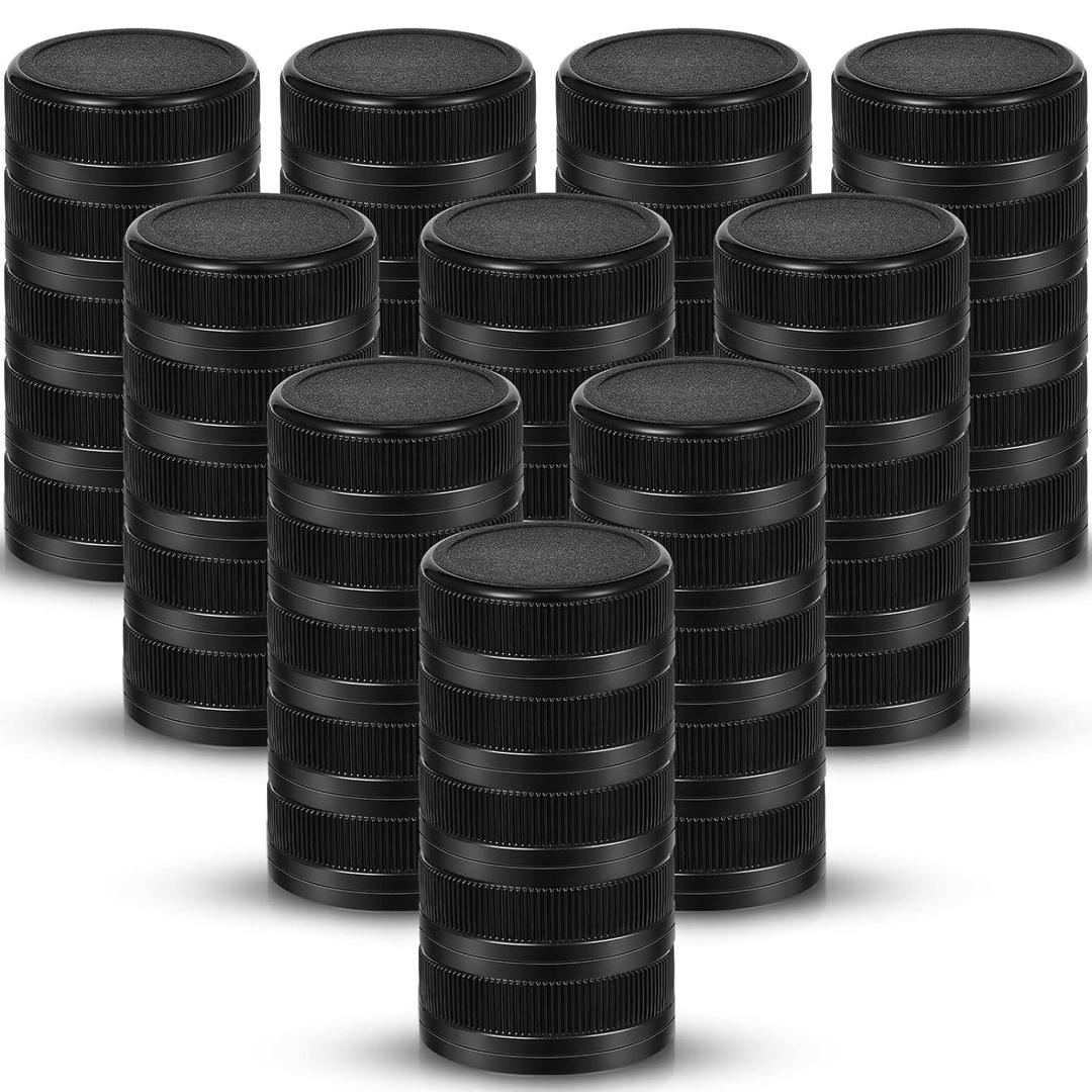 Rozer 50 Pcs Black Plastic Bottle Caps 38 mm for Empty Juice Bottles, Tamper Seal Lids Container Lids Bottle Caps for Crafts DIY, 4, 8, 12, 16, and 32 oz Container