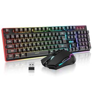 RedThunder K10 Wireless Gaming Keyboard and Mouse Combo, RGB Backlight Rechargeable 3800mAh Battery, 26-Key Anti-ghosting Keyboard + 7D 3200DPI Mice for PC Gamer