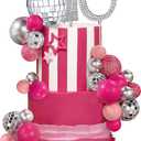 27 PCS Sweet 16 Disco Ball Cake Topper - Hot Pink Girl Toppers for Birthday, Wedding, Anniversary Parties