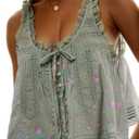 Womens Summer Boho Lace Tie Front Relaxed Fit Tank Flowy Vest Tops Button Down Sleeveless Fashion Blouses (M)