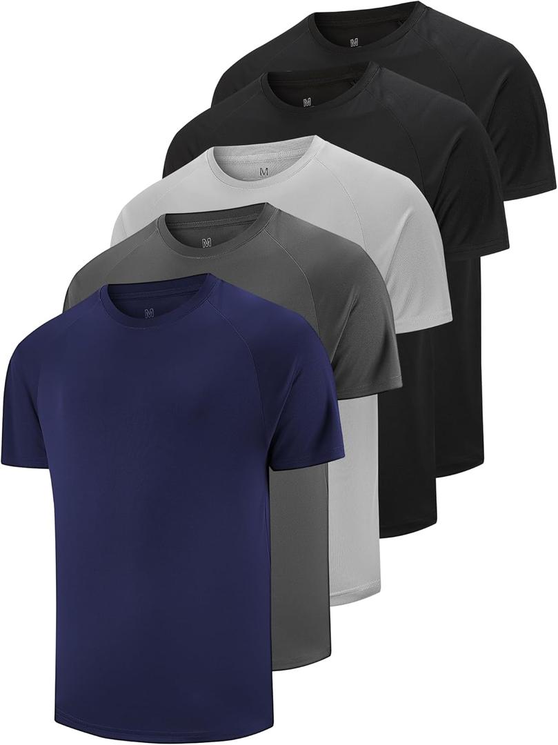 5 Pack Men's Dry Fit T Shirts Athletic Running Gym Workout Short Sleeve Tee Shirts for Men (X-Large)