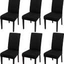 JQinHome 6 Pcs Dining Chair Slipcover,High Stretch Removable Washable Chair Seat Protector Cover for Home Party Hotel Wedding Ceremony (Black)