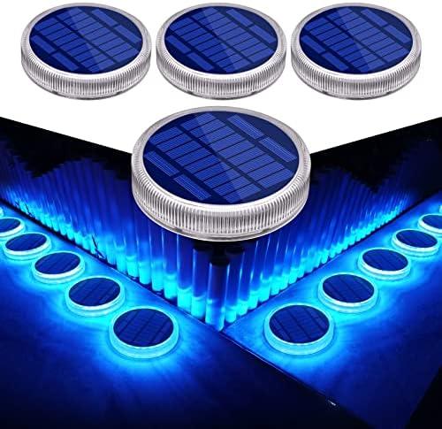 Blue Solar Deck Dock Lights Solar Powered, Step Warning Lights for Outside Driveway Sidewalk Garden Pathway Yard (4 Pack)