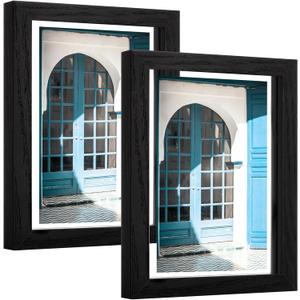 eletecpro 5x7 Floating Picture Frames Set of 2, Clear Double Glass Picture Frames for Wall Mount, Vertical or Horizontal Display Multi-size Photos and Artworks up to 5x7 Inches, Home Decor, Black