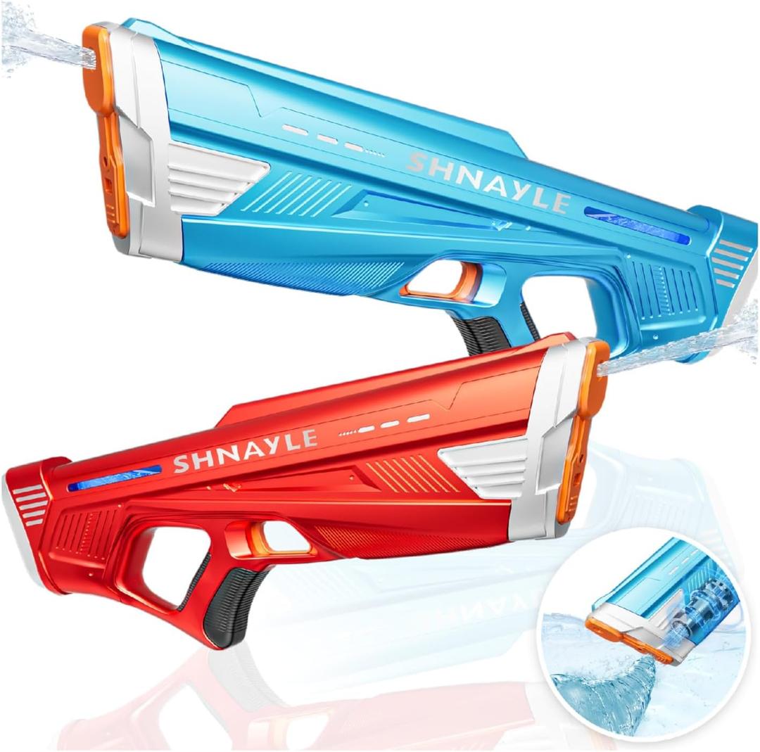 2 Pack Electric Water Guns for Adults Kids USB-C Charging Port, Automatic Powerful Squirt Gun, High Powered Shooting Blasts, Strongest Long Range Auto Water Blaster, Pool Toy (Blue+Red)