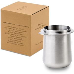 CREMA Coffee Products 54mm Dosing Cup | Compatible with Breville Portafilters etc |Durable 100% Stainless Steel|Built-In Grinder Tab for Easy Transfer|Sleek, Mess-Free Design|Brushed Silver Finish