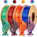 Silk 3D Printing Filament PLA+ Tricolor and Dual Color 4-Pack Bundle - 1.75mm 3D Printing PLA Pro 250g x 4 Spools, Rose Red&Sky Blue&Green, Rose Red&Dark Blue&Green, Gold&Red, Black&Red