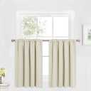 RYB HOME Blackout Curtains for Kitchen, Over Sink Privacy Curtains Window Decor, Thermal Insulating Drapes for Bathroom Cafe Bedroom Small Window, W 42 x L 24 inch, Beige, 2 Panels