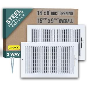 [2 Pack] Fits 14x8 Duct Opening 2 Way Steel Air Supply Diffuser by Handua | Register Vent Cover Grille for Sidewall and Ceiling | White | Outer Dimensions: 15.75" X 9.75"