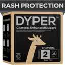 DYPER - Charcoal Enhanced Day & Overnight Disposable Baby Diapers - Made with Plant-Based* & Skin-Friendly Ingredients, Hypoallergenic for Sensitive Skin - Size 2, (56 Count)