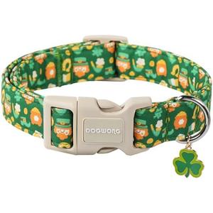 DOGWONG Green Dog Collar- Cute Trefoil Flower Dog Collars Adjustable St. Patrick's Day Puppy Clover Dog Collar for Large Dogs, L