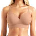 Popilush Bras for Women No Underwire Supportive Push Up Bralettes Wireless Full Coverage Plus Size T-Shirt Bra (X-Large)