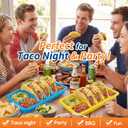 Uiifan 12 Pcs Colorful Plastic Taco Plates for Birthday Party with Stand up Divider for 3 Tacos and 2 Dipping Areas Trays for Mexican Party Fiesta Microwave Dishwasher Safe