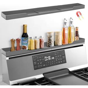 30 Inch Magnetic Stove Top Shelf | 3-Zone Kitchen Organizer with Anti-Slip & Anti-Fall Design | Heat Resistant (-40F to 446F) Food-Grade Silicone Spice Rack for Flat-Top Stoves, Grey 