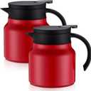 2 Pcs Thermal Coffee Carafe for Keeping Hot/ Cold Stainless Steel Small Coffee Creamer Container Double Wall Vacuum Insulated Tea pot Beverage Dispenser for Milk Hot Chocolates(Red, 27 oz)