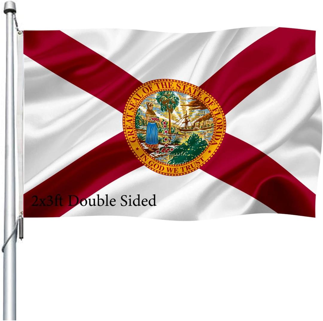 Florida State Flag 2x3 Outdoor Double Sided- Heavy Duty FL State Flag with 2 Brass Grommets 4 Rows Stitched Florida Decorations