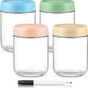 DRKIO 16 Oz Overnight Oats Containers with Lids - 4 Pack Glass Storage Jars with Airtight Lids Wide Mouth Mason Food Jars Great for Meal Prep Salad Chia Pudding Snacks Yogurt Sugar Spice Cereal