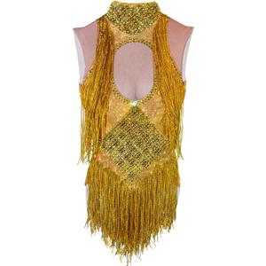 Sparkly Drag Queen Outfit Rhinestone Tassel Bodysuit Nightclub Show Stage Team Stretch Latin Jazz Salsa Dance Costumes , Golden , M