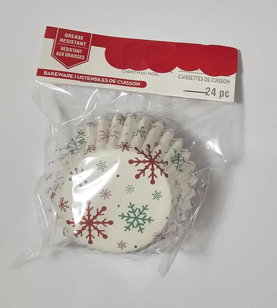 Christmas Snowflake Design Grease Resistant Baking Cups, White, 24 Pack